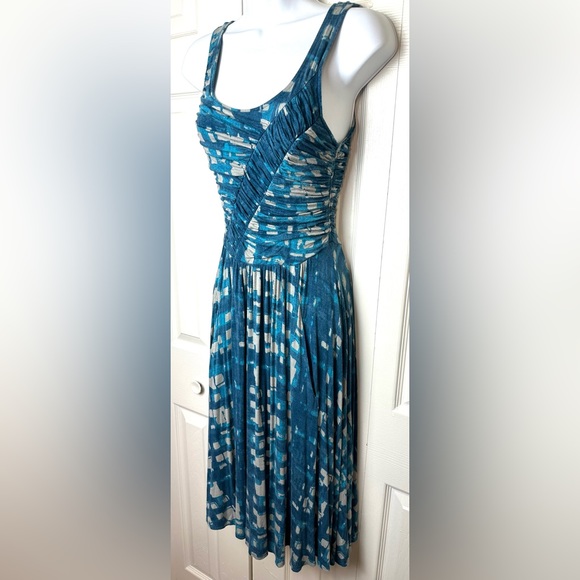 Anthro PLENTY By TRACY REESE Walkway Midi Dress Jersey Knit Teal Blue Ruched - Picture 4 of 15